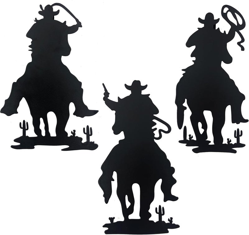J-Fly Western Cowboy Wall Decor Vintage Cowboy Wall Art Valentine Home Decor Rustic Door Decorations Hanging Outdoor Indoor Bedroom Living Room Bathroom Black - Image 1